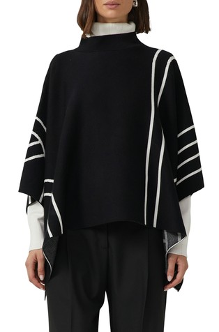 Pleten pončo s kontrastnimi črtami