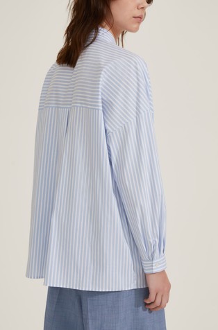 MARELLA Relaxed fit črtasta srajca iz raztegljivega poplina Modra - Blue / White 2