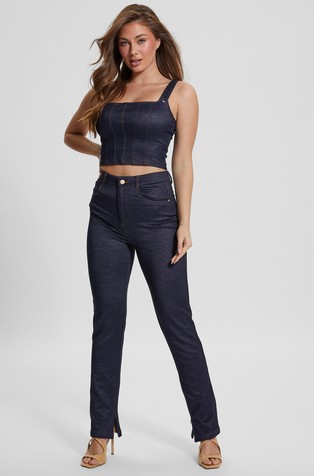 GUESS Straight fit hlače iz viskozne mešanice z videzom denima Modra - Blue 4