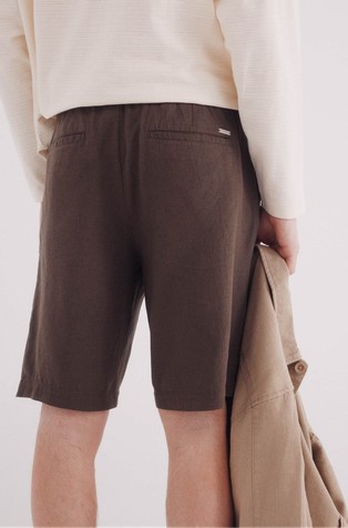 SPRINGFIELD Slim fit bermuda hlače iz strukturirane mešanice z lanom Rjava - Brown 5