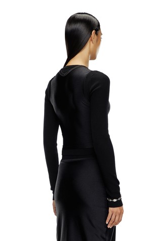 DIESEL Cropped wool cardigan with stretch overlay Black 2