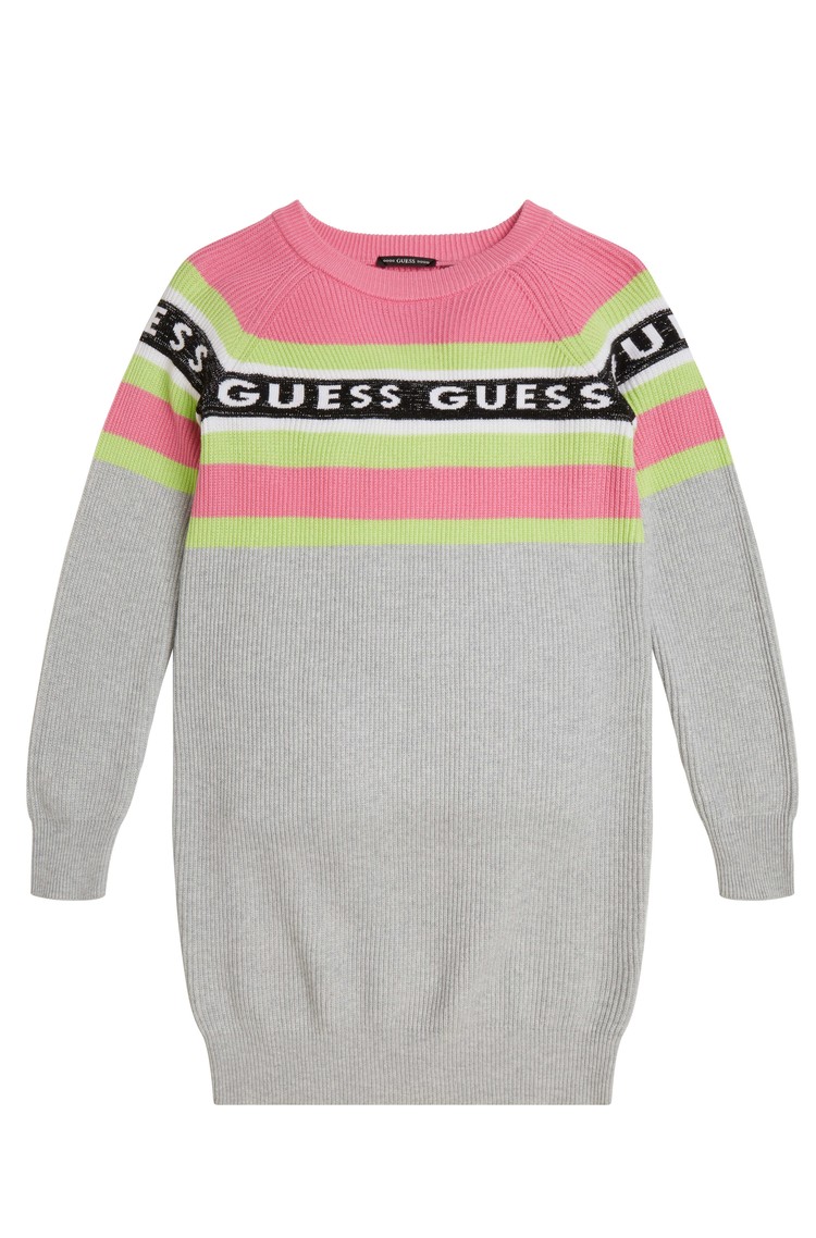 GUESS Pletena obleka s črtastim detajlom Siva - Gray 
