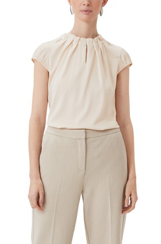 Satin blouse with gathers around the neck