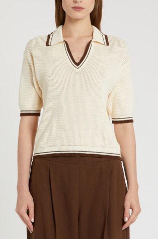 Pletena bombažna polo majica s kratkimi rokavi