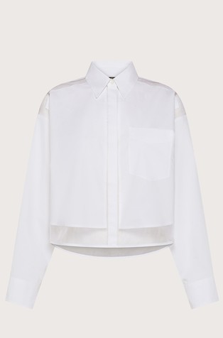 Cropped bombažna srajca z vstavki iz organze