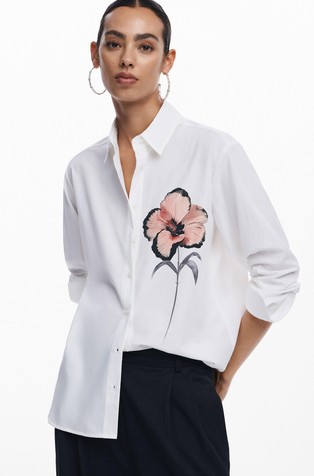 DESIGUAL Srajca z motivom rože Bela - White / Multi 5