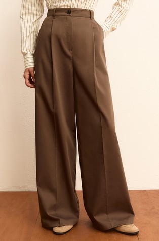 Cotton blend trousers with high waist