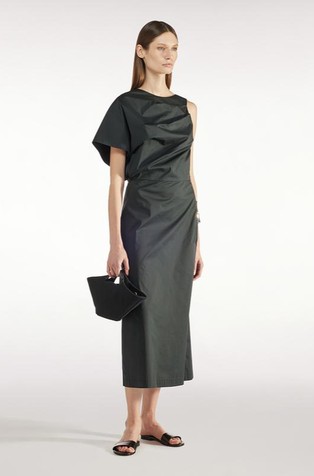 Asymmetric cotton blend dress