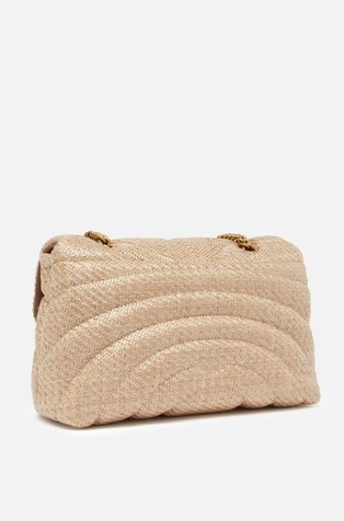 PINKO Love Bag Puff Quilted Raffia Shoulder Bag Beige / Gold 2