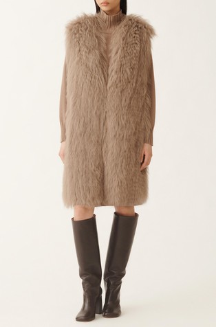 Dolg brezrokavnik s krznom