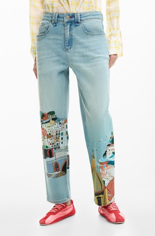 Ravne jeans hlače z Amalfi potiskom