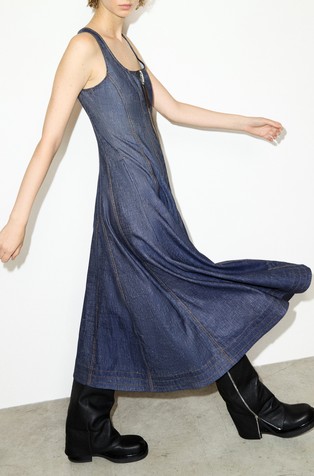 Sleeveless stretch cotton and linen dress