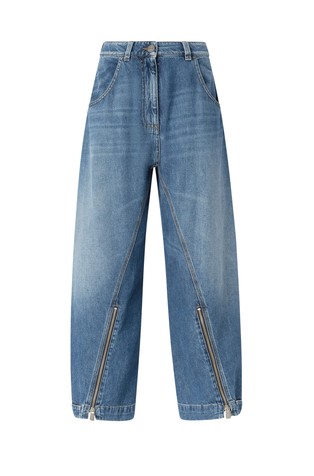 Balonaste jeans hlače z zadrgo na hlačnicah