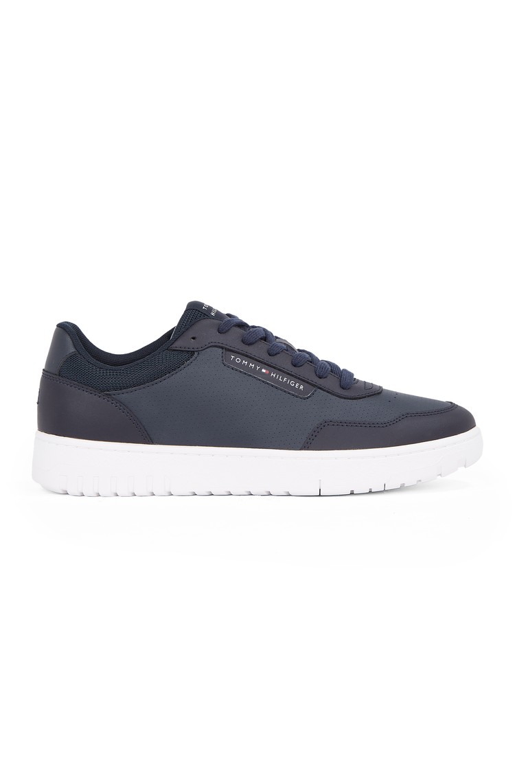 TOMMY HILFIGER Usnjene superge s kombinacijo tekstur Modra - Blue 