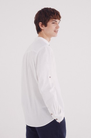 SPRINGFIELD Linen blend shirt with Mandarin collar White 2