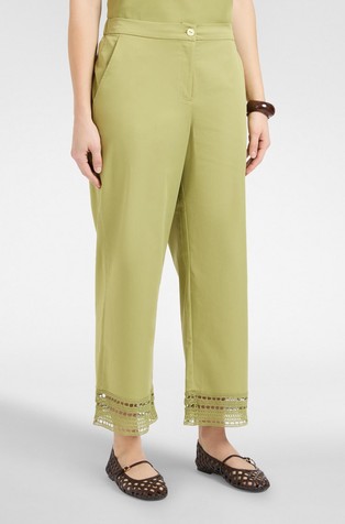Satin trousers with macramé trim