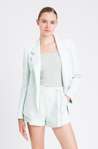 Blazer in viscose and linen blend with rounded bottom hem