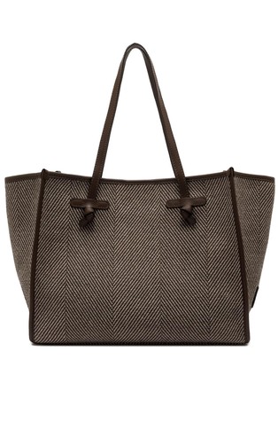 Marcella tote in herringbone print fabric