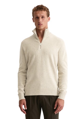 Regular fit pleten pulover z delno zadrgo in meliranim vzorcem