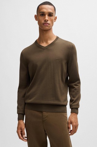 Virgin-wool regular-fit V-neck sweater
