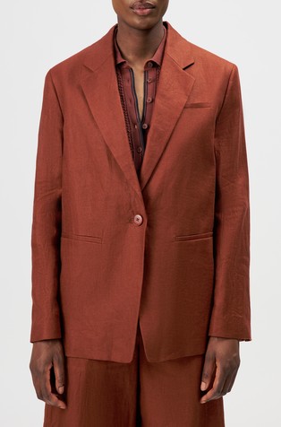 Relaxed fit single-breasted blazer in pure linen