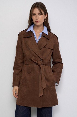 Faux suede short trench coat