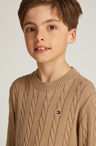 TOMMY HILFIGER Pleten bombažen pulover z vzorcem verig Rjava - Brown 3