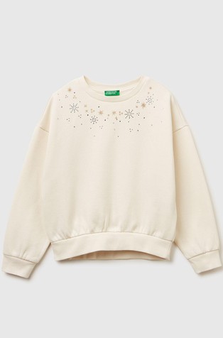 Warm sweatshirt with print and rhinestones