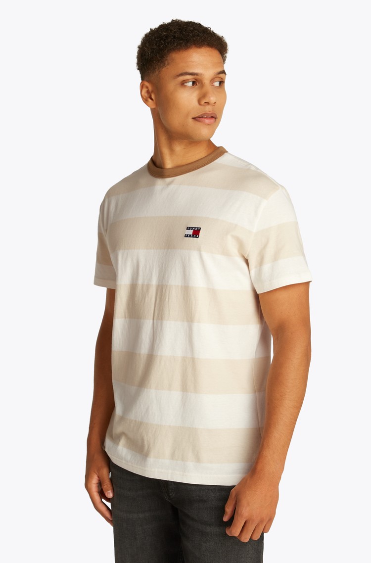 TOMMY HILFIGER Regular fit majica s širokim črtastim vzorcem Bež - Beige / White 