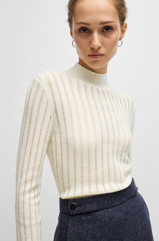 HUGO BOSS Virgin-wool sweater with structured stripes White 3