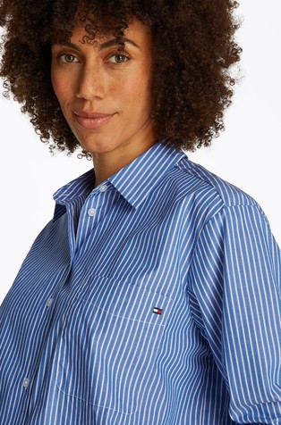 TOMMY HILFIGER Črtasta srajca iz organskega bombaža Modra - Blue / White 4