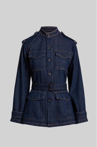 Denim jakna s pasom in žepi