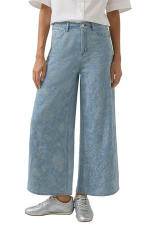 High rise culotte jeans with jacquard pattern