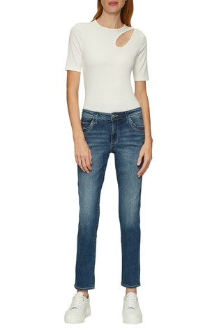 S.OLIVER Slim fit jeans hlače z dekorativno zadrgo Modra - Blue 3