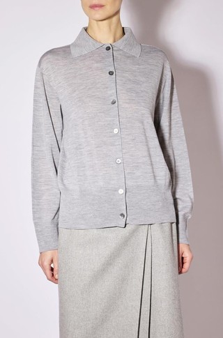 Wool cardigan with polo collar