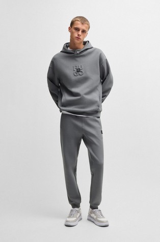 HUGO BOSS Cotton blend tracksuit bottoms with stacked logo Gray 3