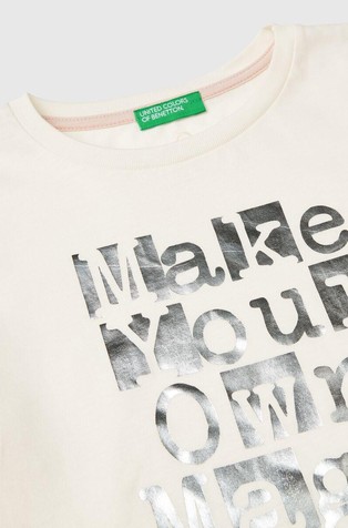 BENETTON T-shirt with glossy print Creamy White 3