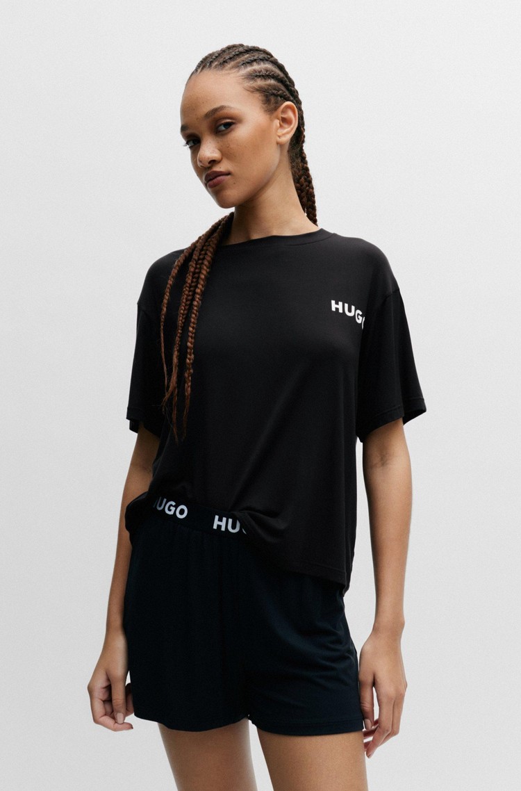 HUGO BOSS Relaxed fit zgornji del pižame s kratkimi rokavi in logotipom Črna - Black 