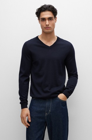 V-neck slim-fit sweater in virgin wool