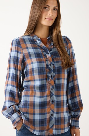 Checkered viscose shirt with ruffled edges