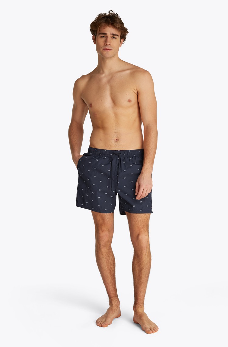 TOMMY HILFIGER Essential vzorčaste kopalke Modra - Dark Blue 
