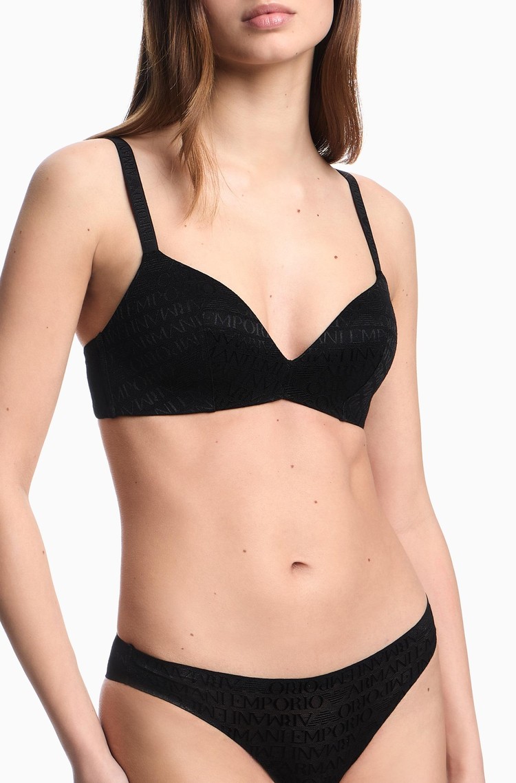 EMPORIO ARMANI ASV Iconic oblikovan triangel modrček z logo vzorcem Črna - Black 