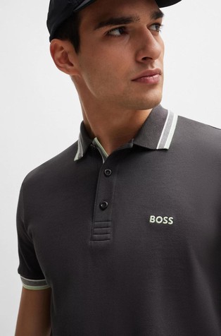 HUGO BOSS Bombažna polo majica s kontrastnimi detajli Siva - Dark Gray 4
