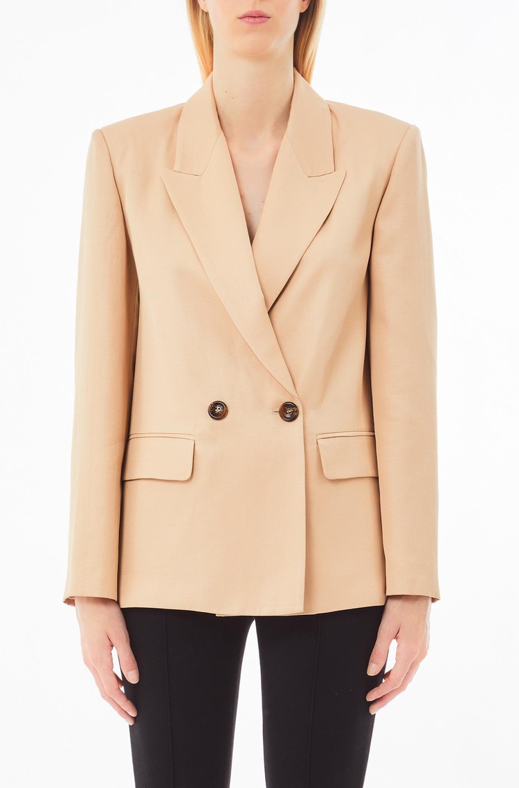 LIU JO Double-breasted blazer in linen-viscose blend Beige 