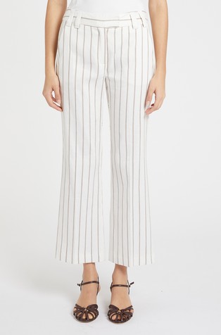 Striped linen-blend trousers