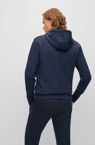 HUGO BOSS Bombažna jopa s kapuco in gumiranim logotipom Modra - Dark Blue 2
