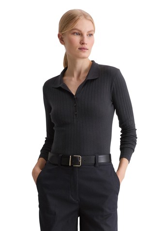 Rebrasta polo majica z dolgimi rokavi iz bombažne mešanice