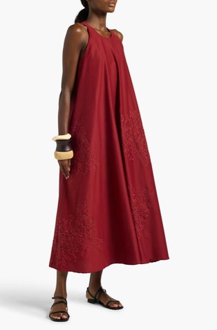 Long poplin dress with floral embroideries