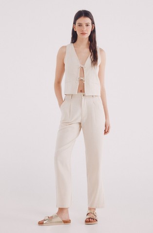 SPRINGFIELD Linen blend trousers with darts Beige 3