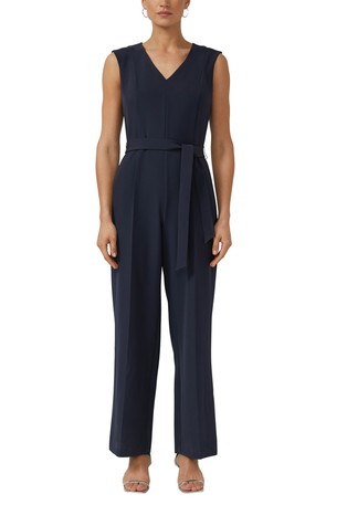 Sleeveless jumpsuit with tie belt